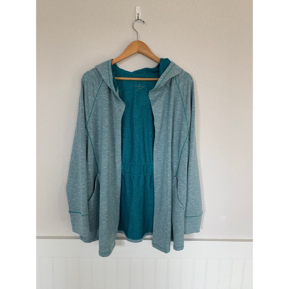 Cuddl Duds Jacket Open Hood Thumbhole Travel Work Gym Heathered Green Size Large